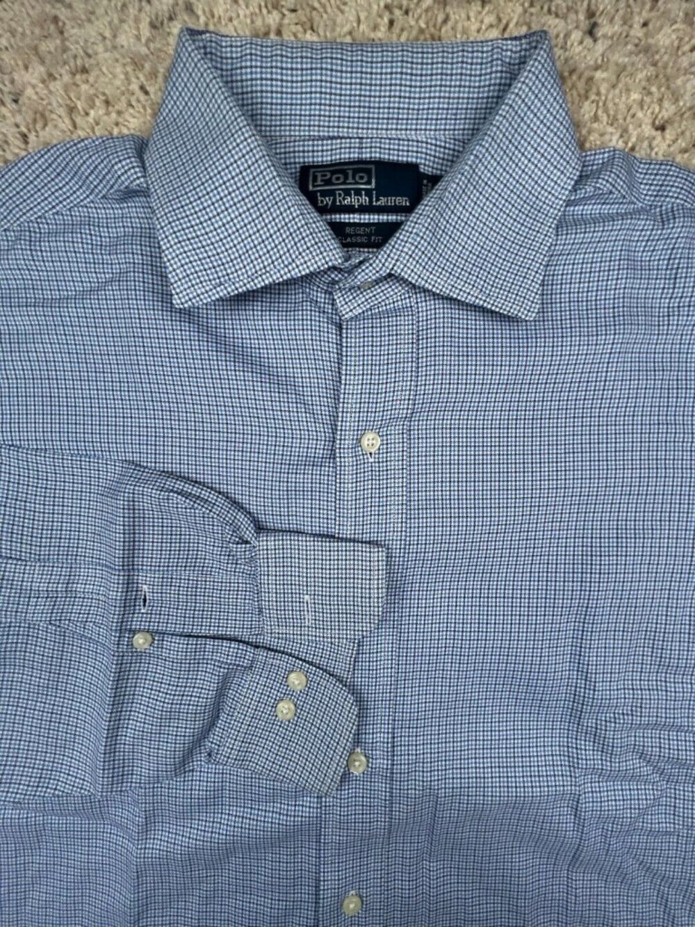 Polo Ralph Lauren Shirt Mens 16.5 Large Blue Regent Classic Fit Blue White Check